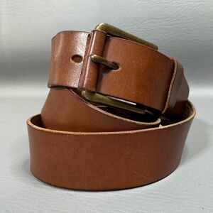 TIMBERLAND Men’s Brown Leather Belt Brass Buckle 1.5” Wide Adjustable 36-40”